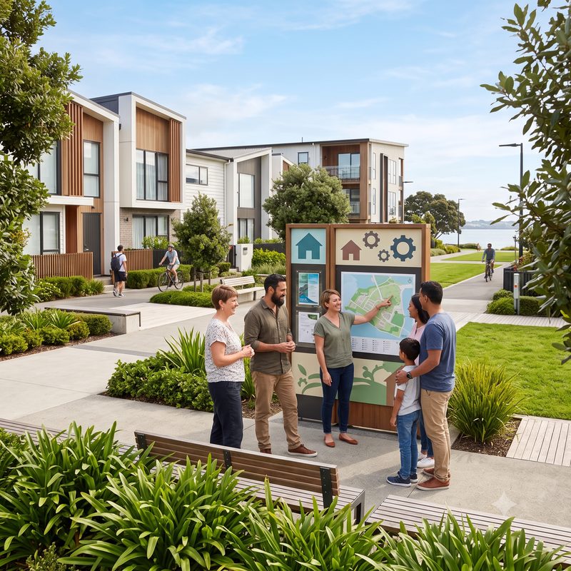 Neighbours gathered around the community notice board