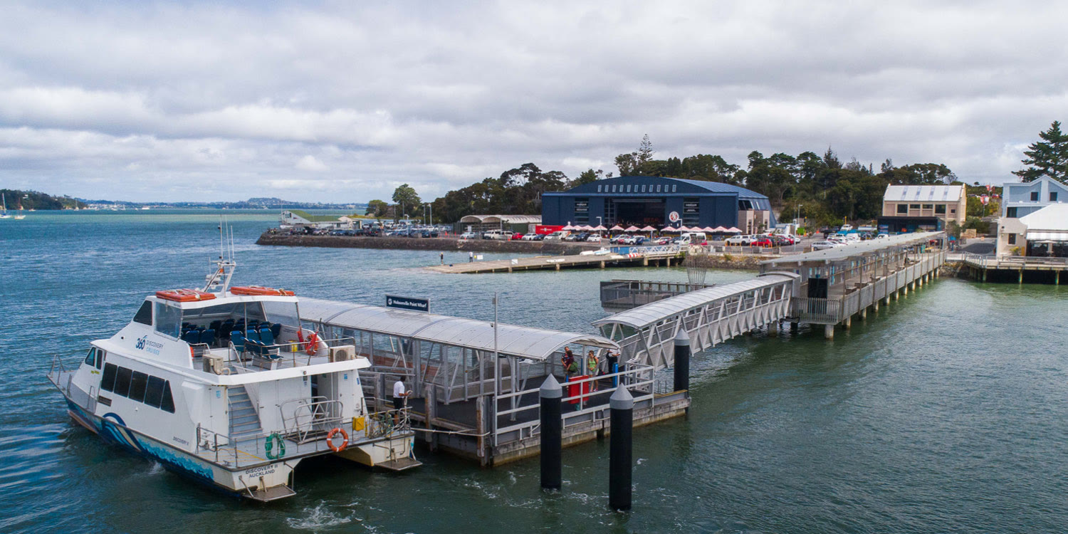 Ferry docked at the Hobsonville Point ferry pier